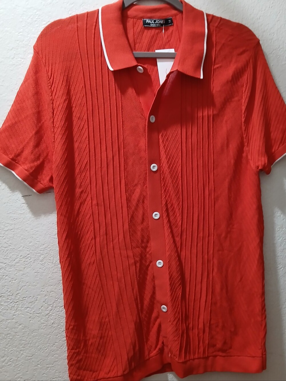 Paul jones New size M Red Men's Short Sleeve Button Polo Shirt